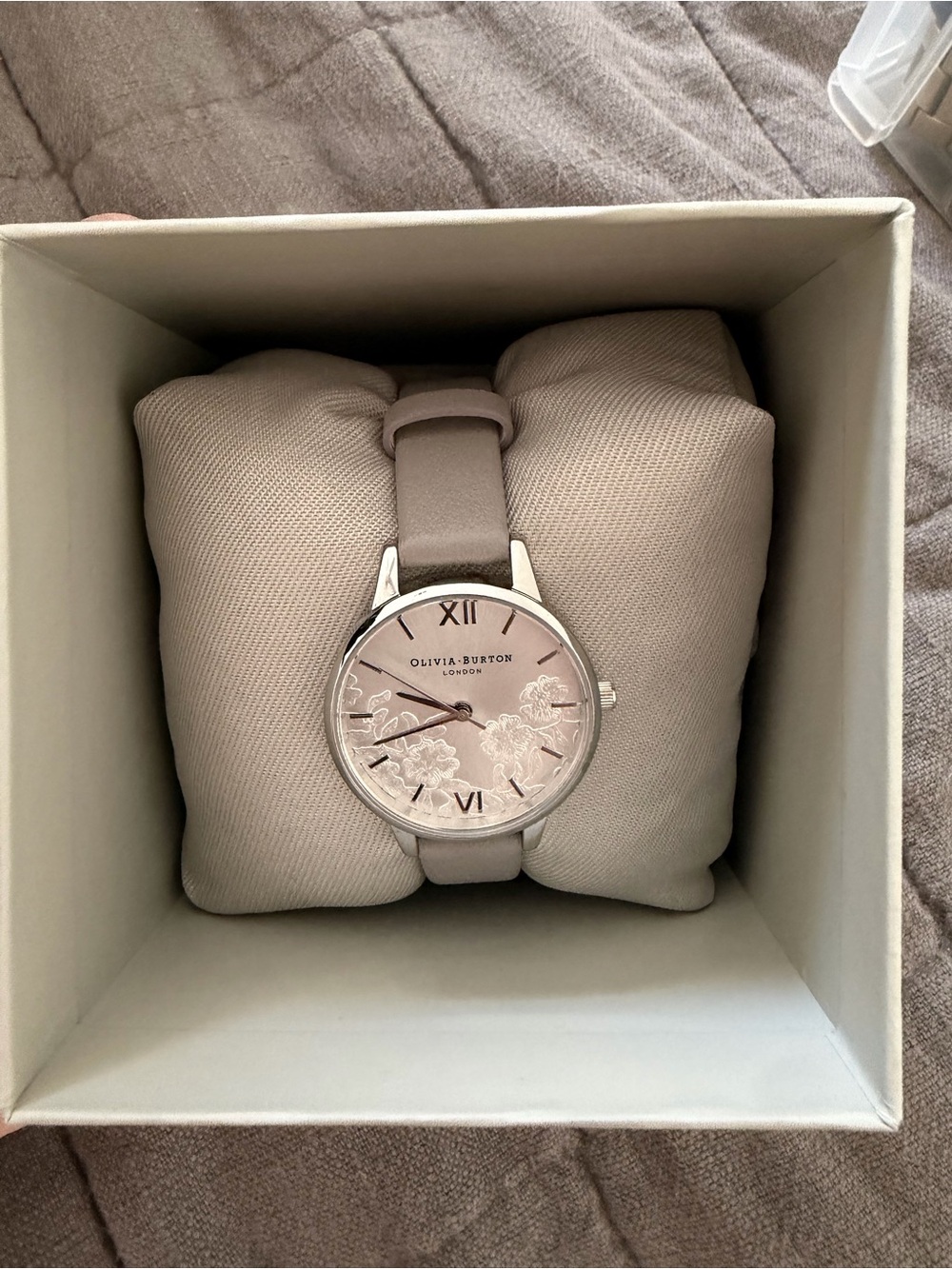 OLIVIA BURTON Taupe Floral Dial Leather Strap Watch